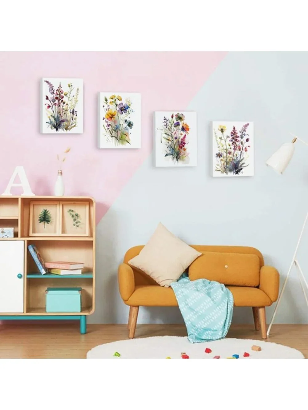 Colorful Wildflower Canvas Art Set of 6 | Botanical Watercolor Floral Decor